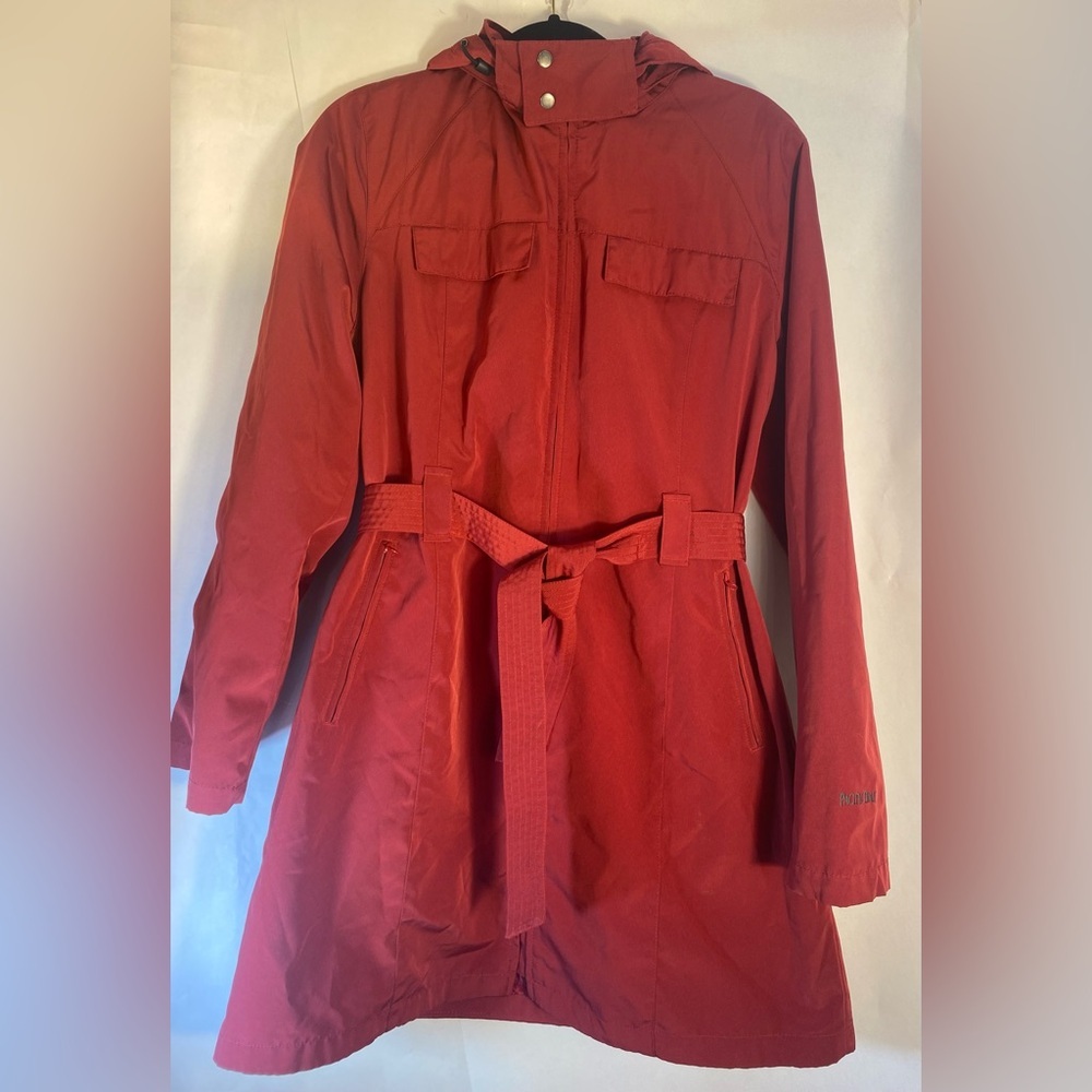 Pacific Trail Woman’s Rain Coat Jacket Red Removable Hood Belt‎ Size Large